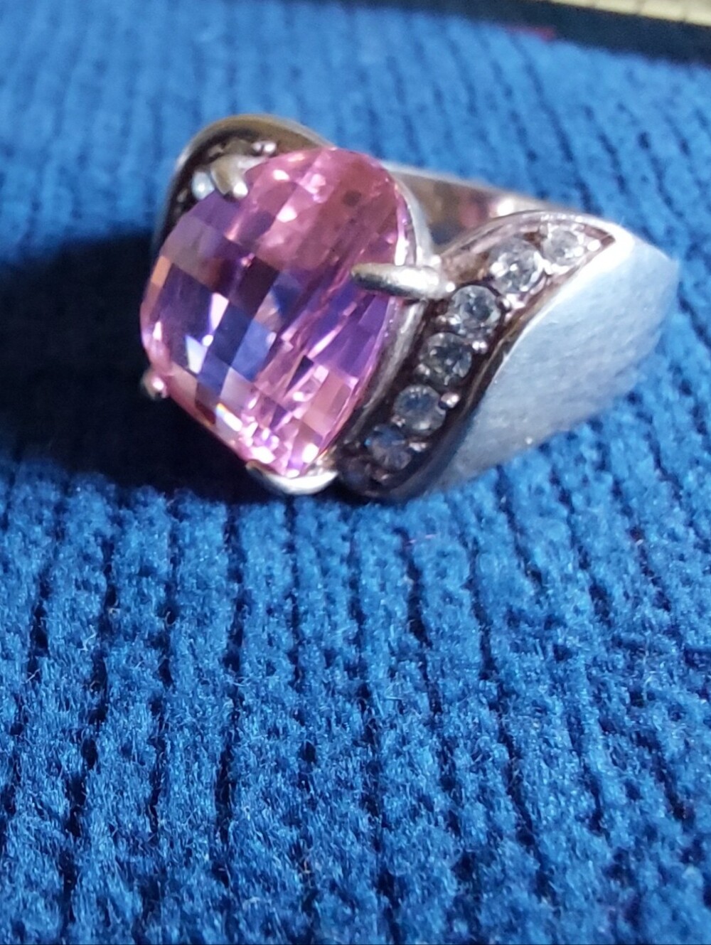 Modern Estate Sterling Silver 925 Bold Pink Cocktail Ring, Fantasy Cut Stone